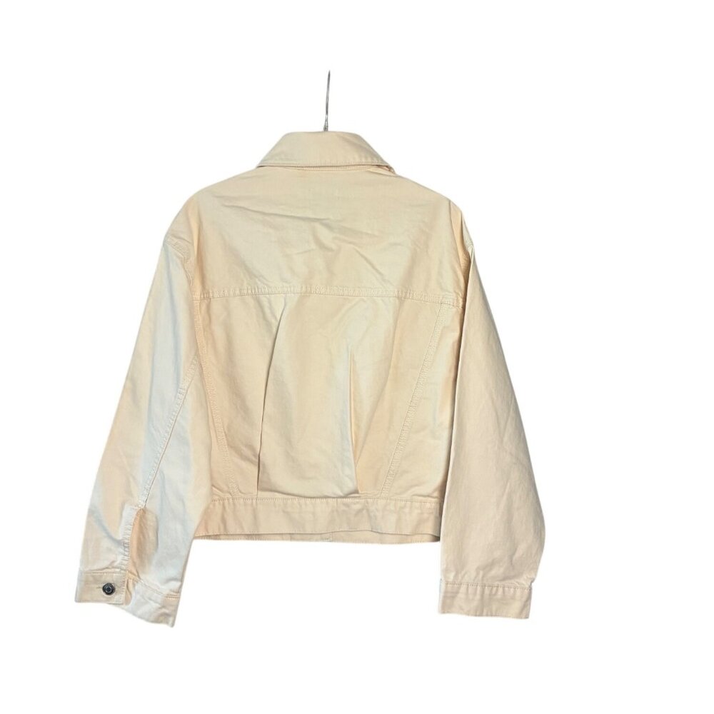 NWTGianni Bini Womens Cropped Denim Jacket M Bone Beige Cotton Button-Up READ - Picture 6 of 16